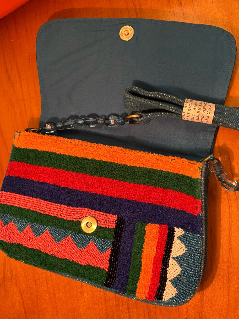 America & Beyond NWT beaded geometric Shoulder Bag or clutch BLUE GOLD RED - Picture 7 of 7